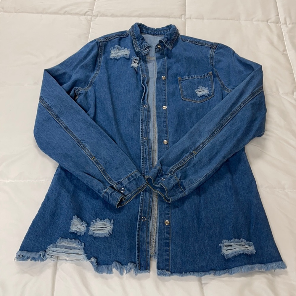 Distressed Denim Shacket